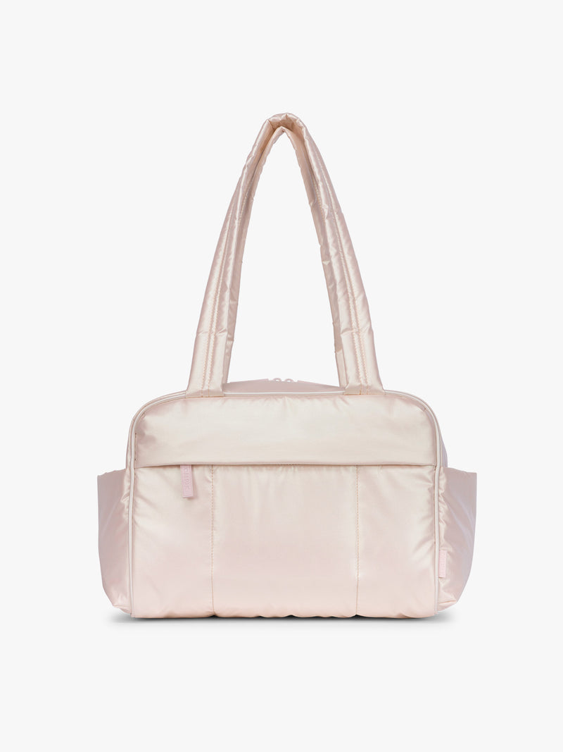 CALPAK Luka Mini Duffel in light pink shiny Pearlescent