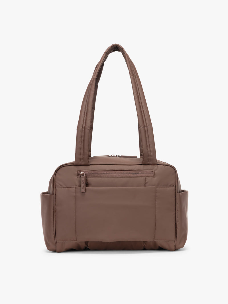 CALPAK Luka Mini Duffel front view in brown monochrome Walnut back view