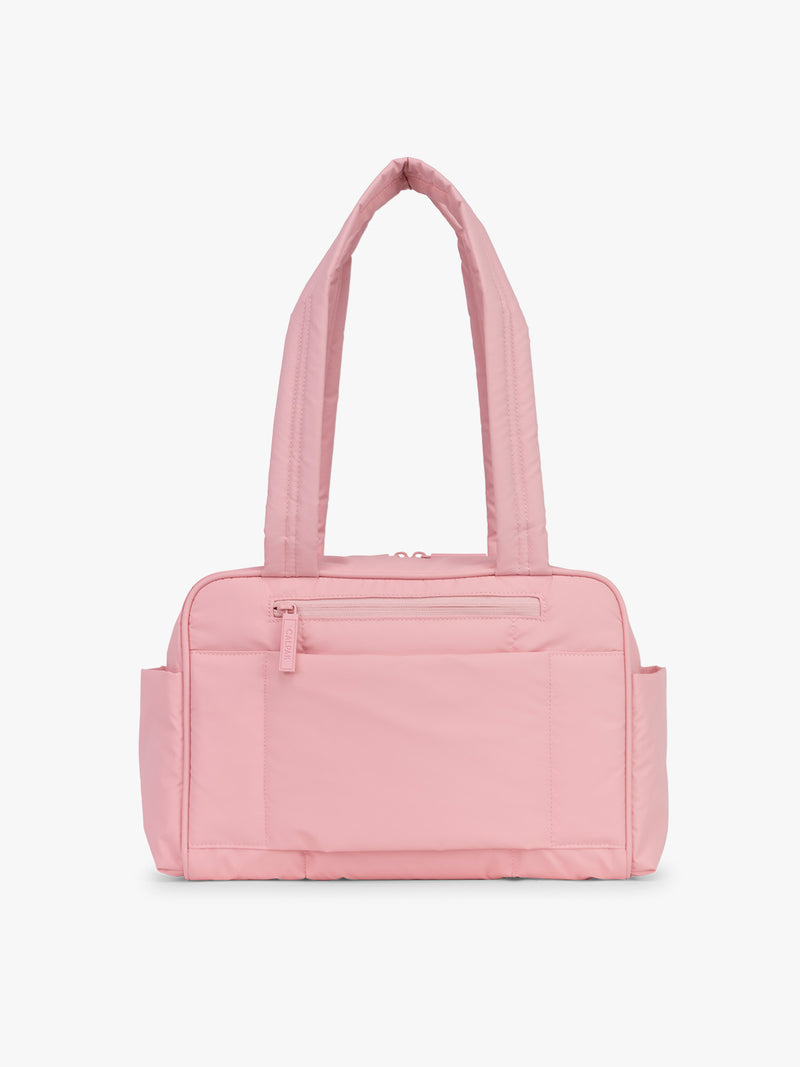 CALPAK Luka Mini Duffel in pink Blossom back view with zipper