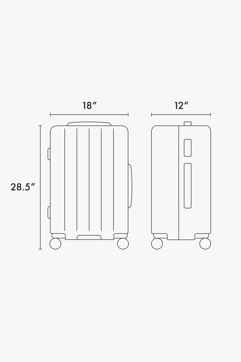 CALPAK Evry Large Luggage dimensions: 28.5" tall, 18" wide, 12" deep