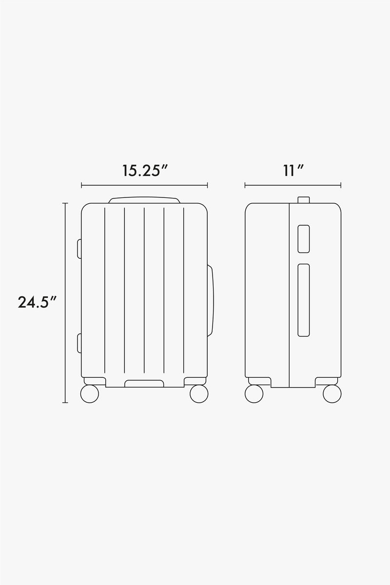 CALPAK Evry Medium Luggage dimensions: 24.5" tall, 15.25" wide, 11" deep