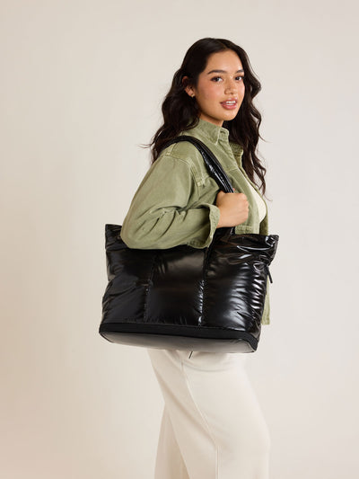 CALPAK Luka Expandable Tote in Glazed Black; ALT2201-GLAZED-BLACK view 2
