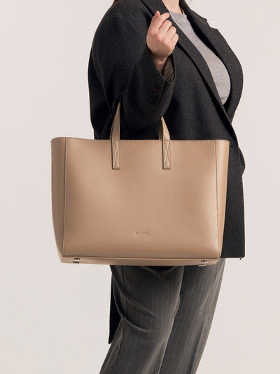 CALPAK Haven laptop tote bag with crossbody strap in taupe; ATO2102-TAUPE view 2