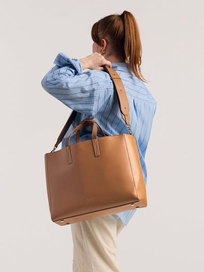 CALPAK laptop tote bag for work in brown; ATO2102-TOFFEE view 2