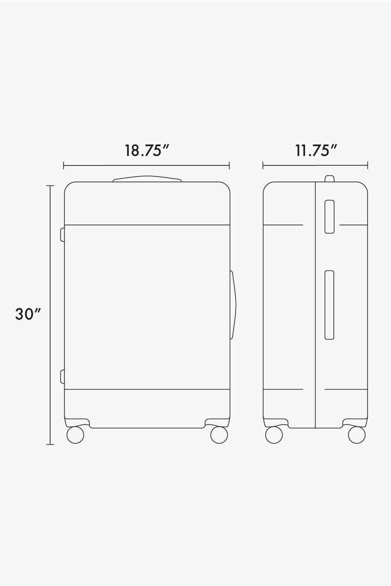CALPAK Hue Large Luggage dimensions: 30" tall, 18.75" wide, 11.75" deep