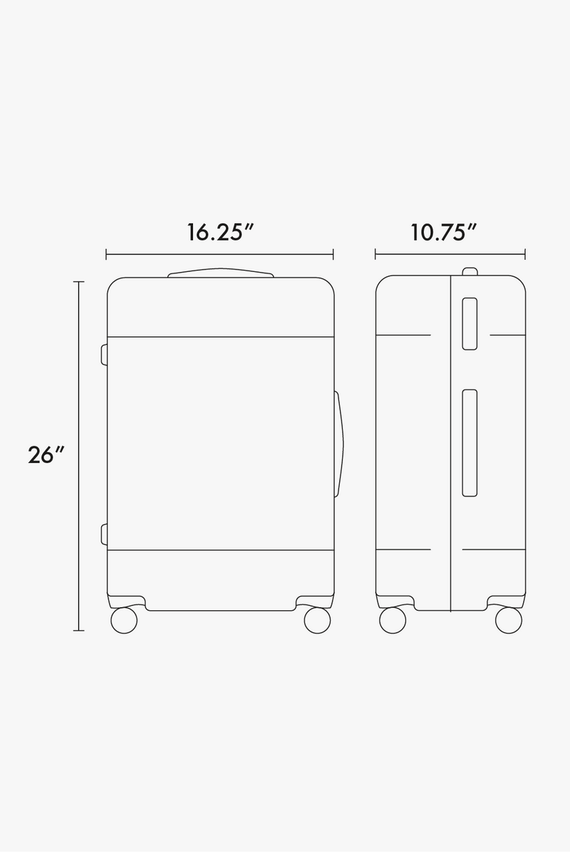 CALPAK Hue Medium Luggage line drawing dimensions in inches 26"x16.25"x10.75"