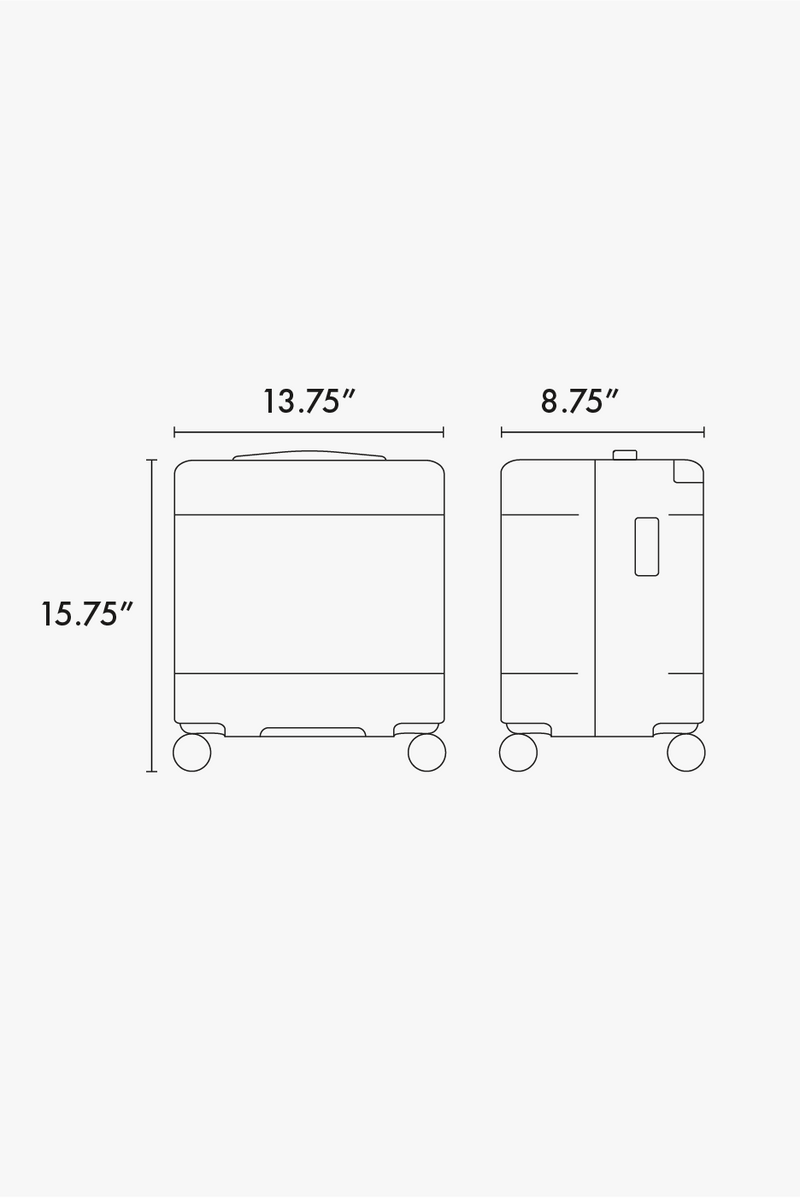 CALPAK Hue mini carry on line drawing luggage dimensions 15.75"x13.75x8.75"