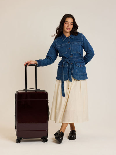 CALPAK Hue Medium Luggage in maroon Glazed Dark Cherry; LHU1024-GLAZED-DARK-CHERRY view 2