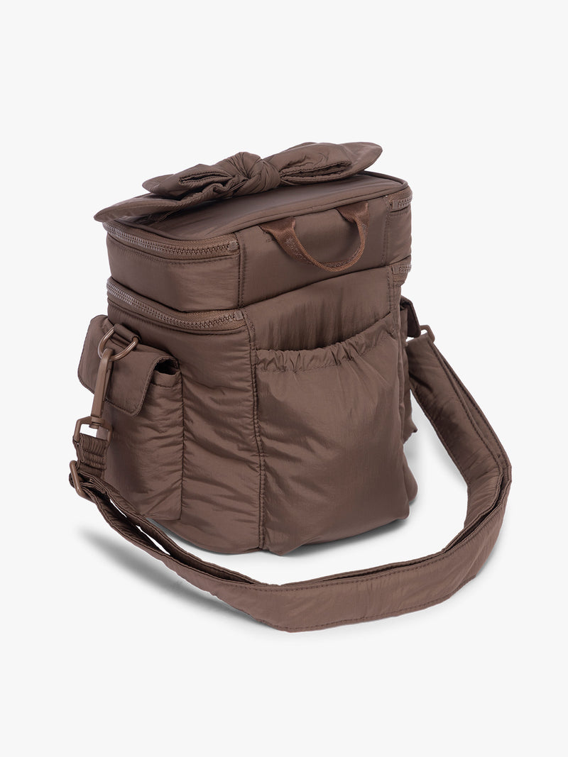 Backside of CALPAK Insulated Baby Bottle Bag in brown Hazelnut