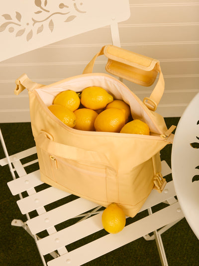 Yellow Lemonade 8L insulated soft sided cooler bag with multiple exterior pockets and water-resistant lining by CALPAK; ISCS2401-LEMONADE view 2