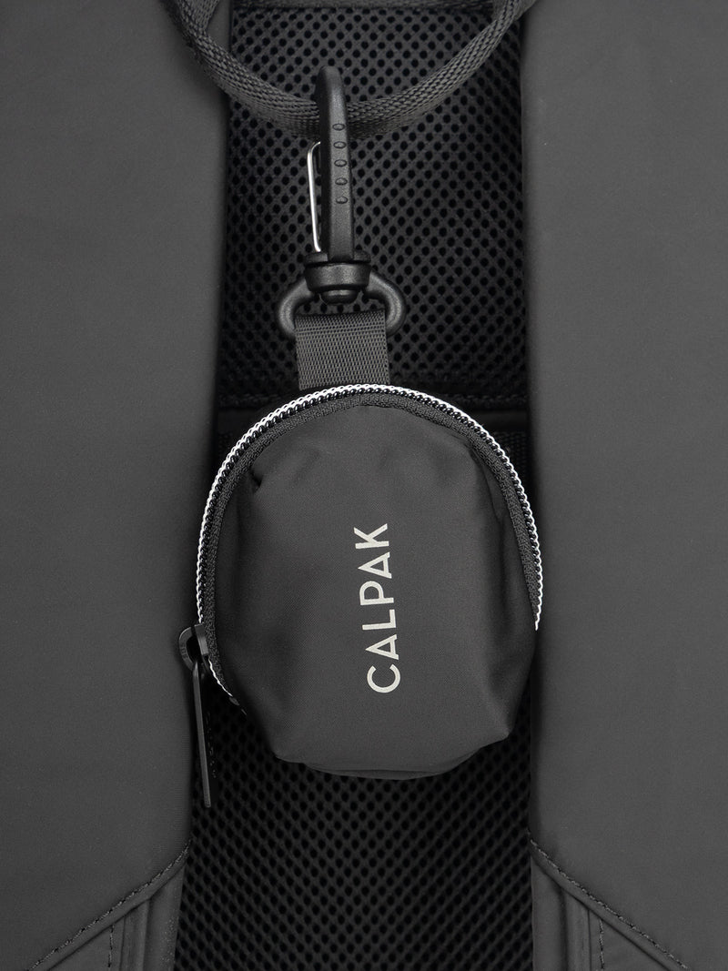 CALPAK Fit Zip Bag Charm in Black with hook and zipper hooked on bag