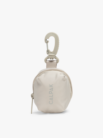 CALPAK Fit Zip Bag Charm in grey beige Greige with hook and zipper; KPF2601-GREIGE view 1