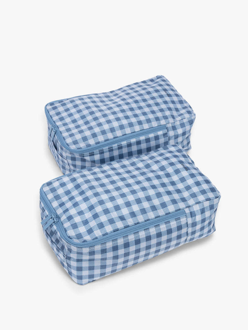 CALPAK Shoe Cubes (set of 2) in blue and white gingham print in French Blue Gingham