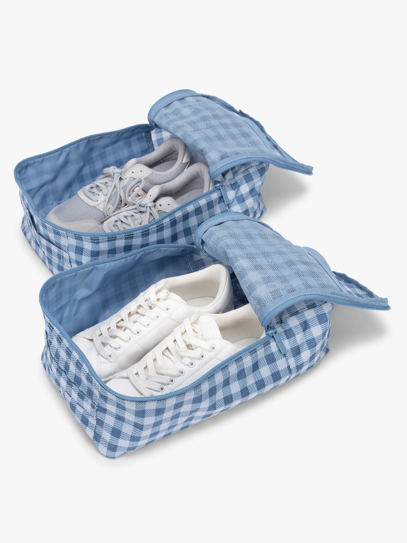 Shoes in the CALPAK Shoe Cubes (set of 2) in blue and white gingham print in French Blue Gingham
