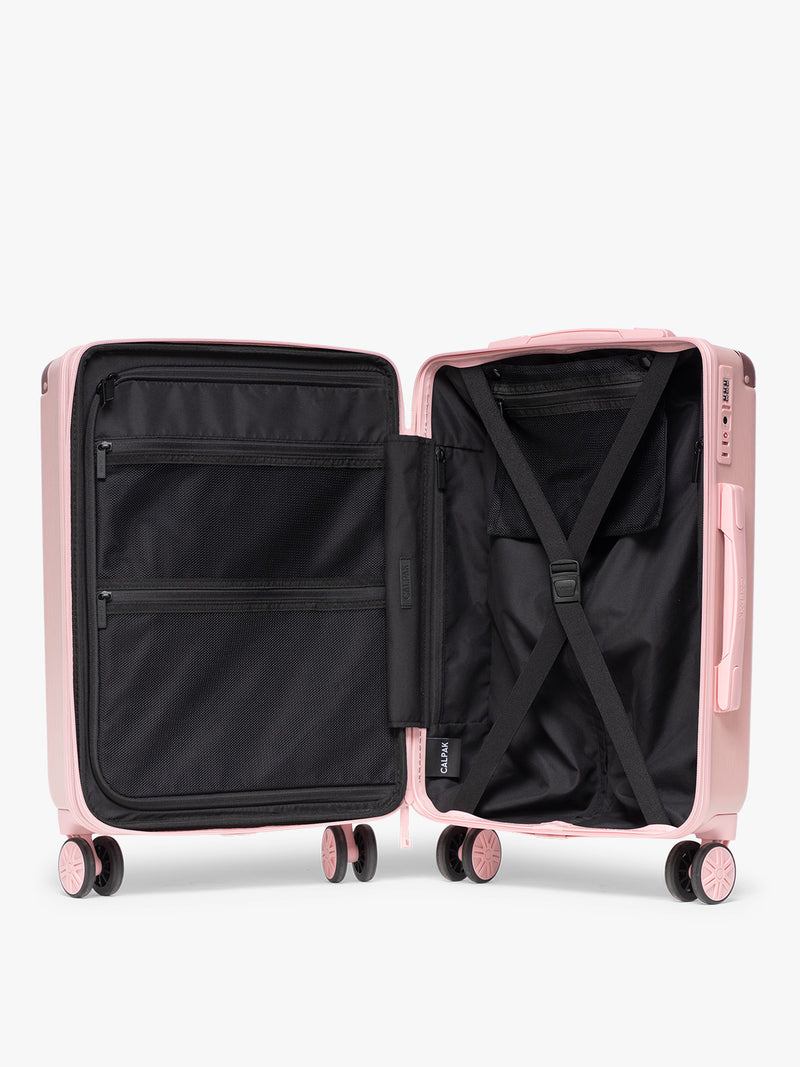 Opened view of CALPAK Ambeur Large Luggage in light pink Blossom