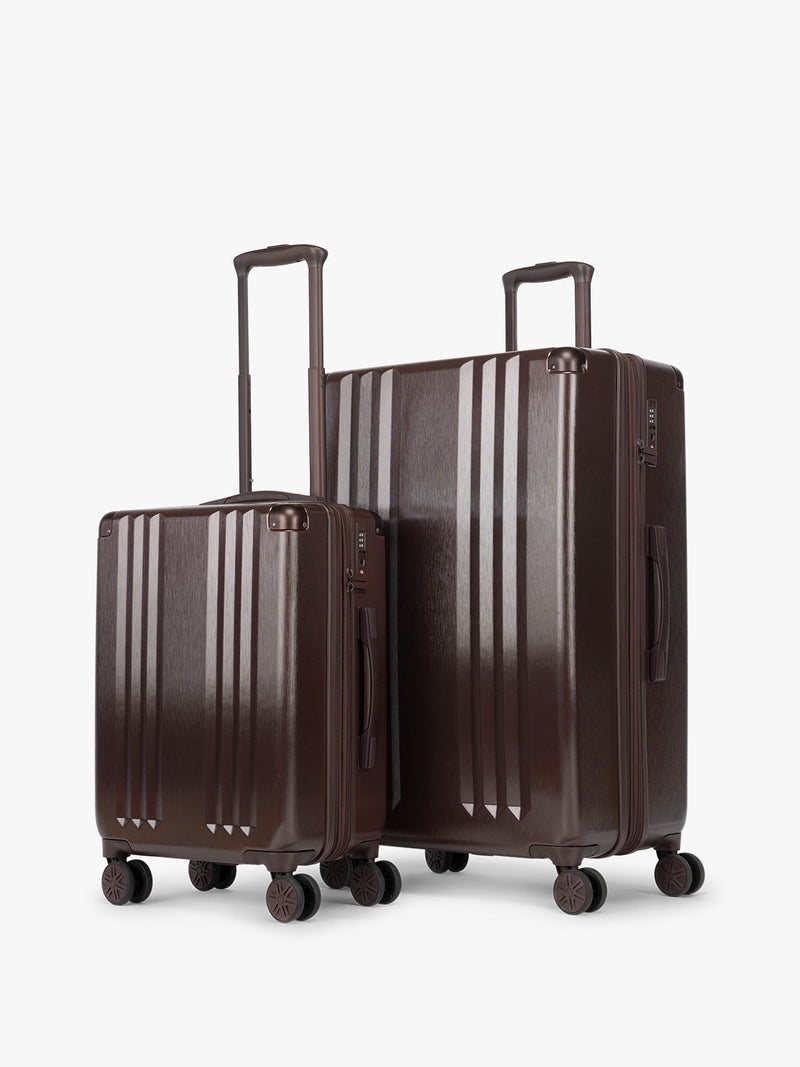 CALPAK Ambeur 2pc Set that includes Carry-On Luggage and Large Luggage in brown Walnut metallic look
