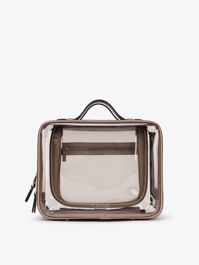 CALPAK Large clear makeup bag with zippered compartments in metallic bronze; CCC2001-BRONZE view 1