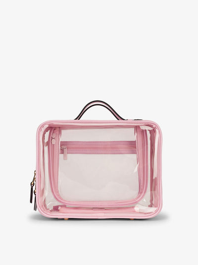 CALPAK Large clear makeup bag with zippered compartments in strawberry; CCC2001-STRAWBERRY view 1