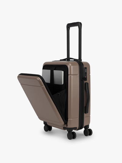 CALPAK Hue Front Pocket Carry On Luggage in brown Chocolate; LHU1020-CHOCOLATE view 1