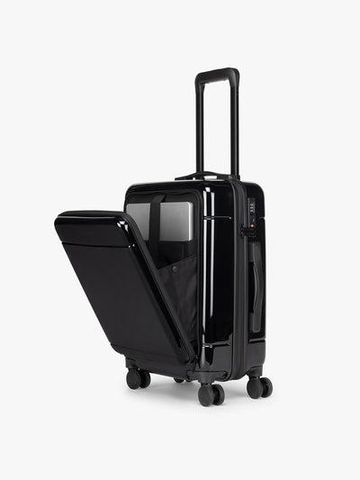 CALPAK Hue Front Pocket Carry On Luggage in Glazed Black; LHU1020-GLAZED-BLACK view 1
