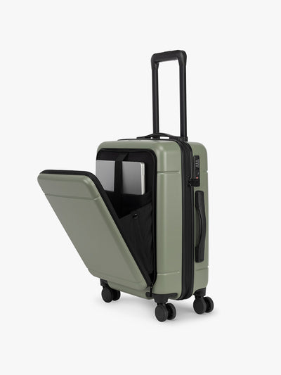 CALPAK Hue Front Pocket Carry On Luggage in green Juniper; LHU1020-JUNIPER view 1