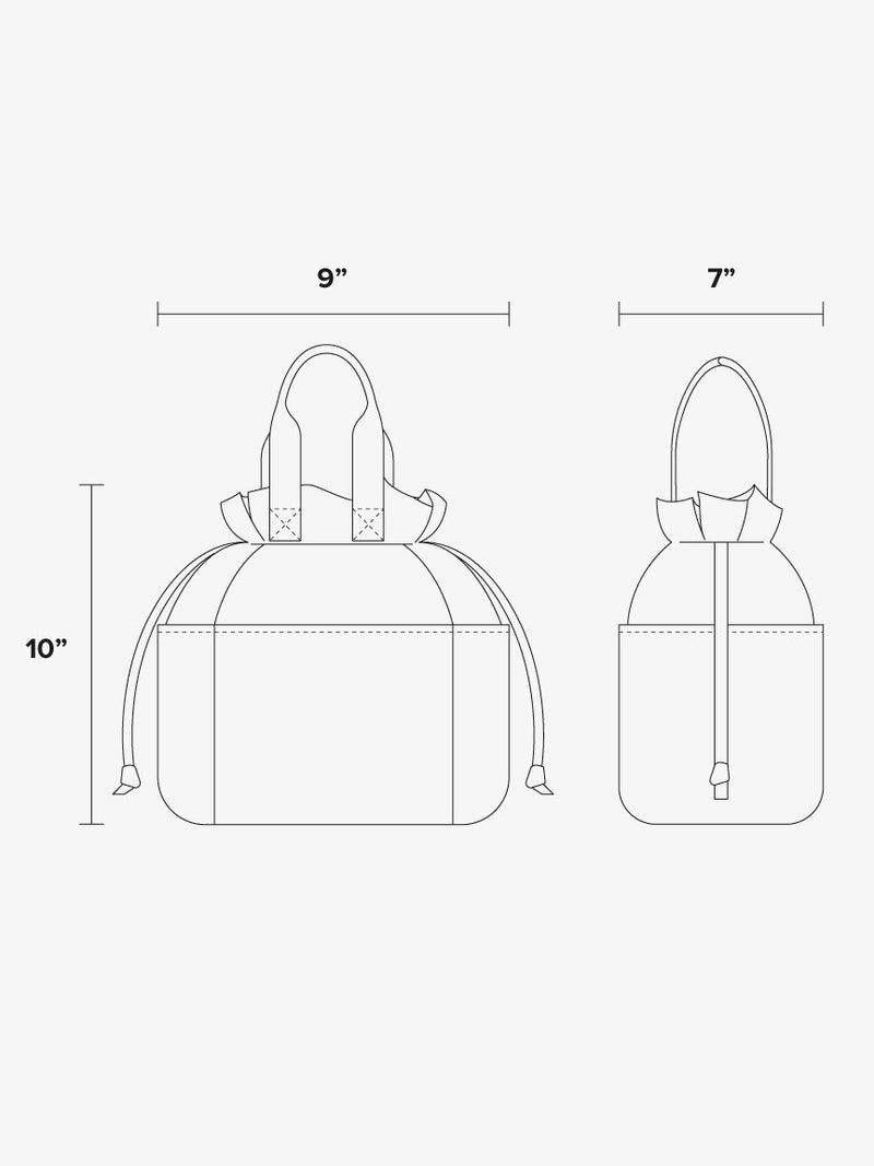 CALPAK Insulated Lunch Bag line diagram drawing showing 10"x9"x7"