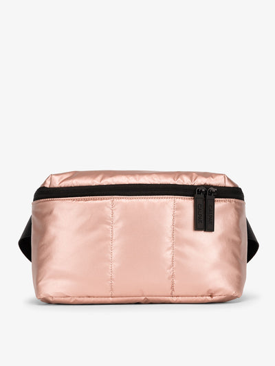 CALPAK Luka Belt Bag with soft puffy exterior in pink rose gold; BB1901-ROSE-GOLD view 1