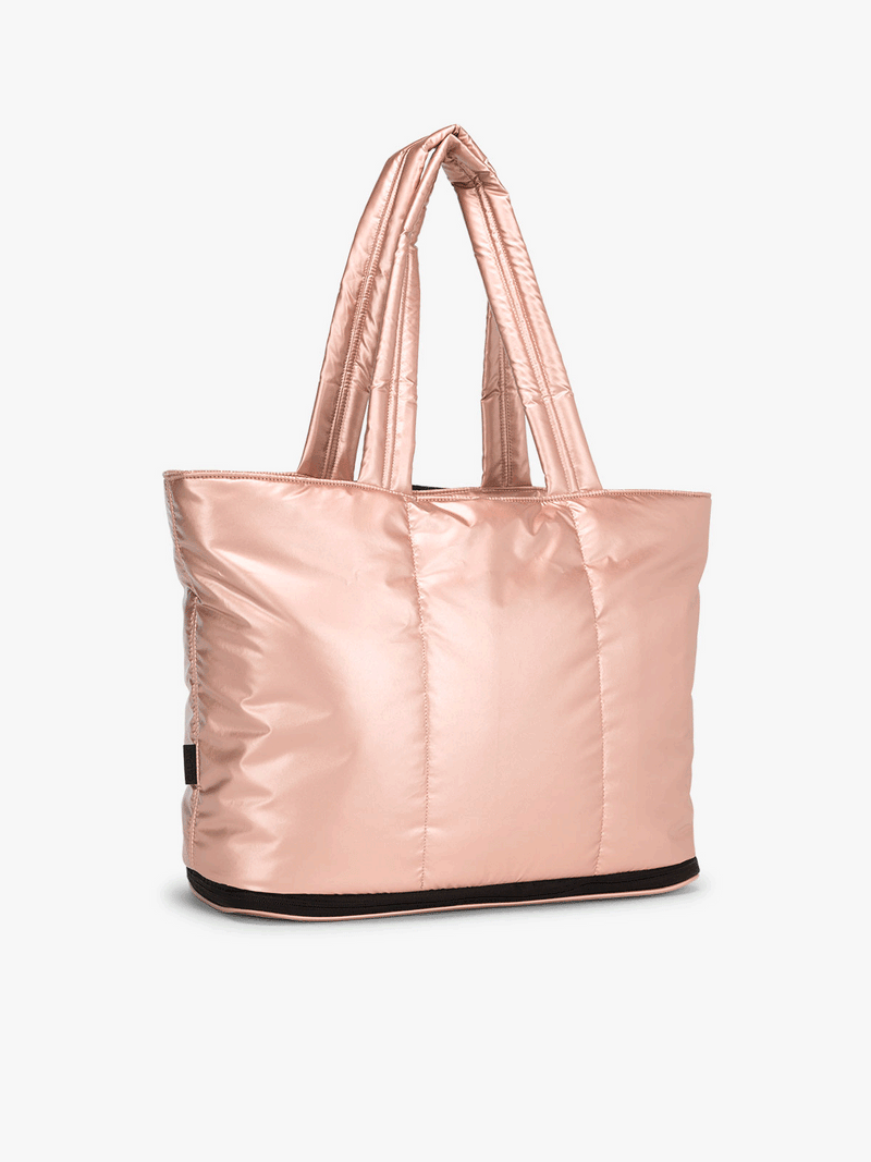 CALPAK Luka expandable laptop tote in metallic rose gold