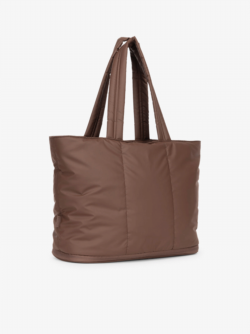 CALPAK Luka expandable laptop tote in dark brown walnut