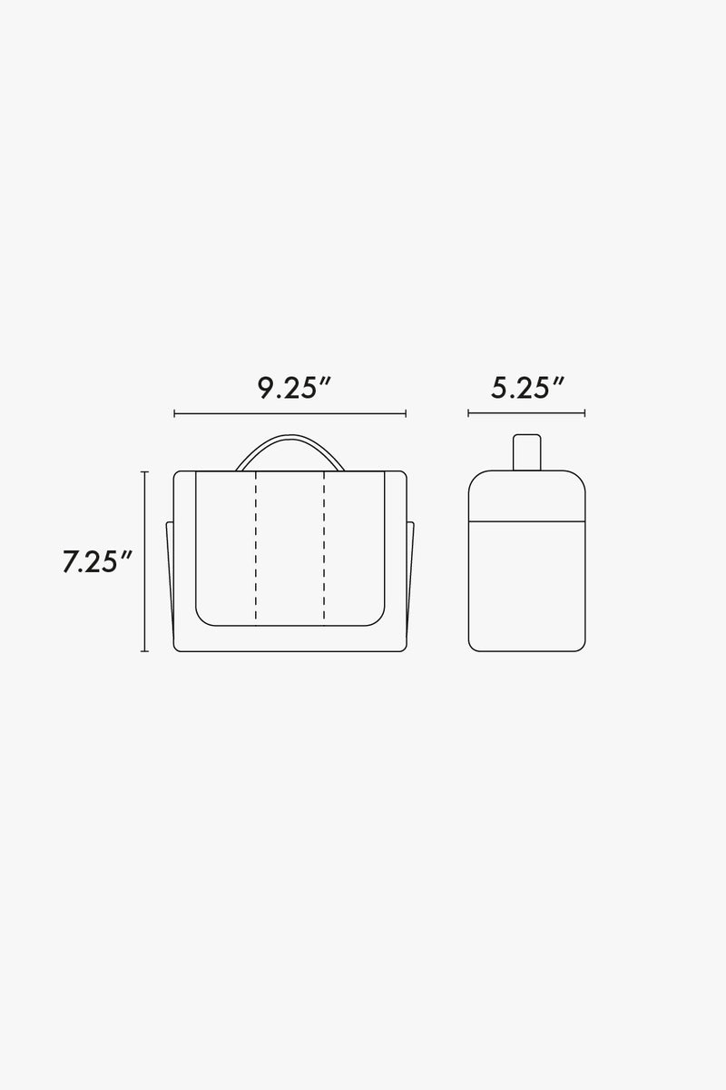 CALPAK Luka Hanging Toiletry Bag line diagram showing measurements of 7.25"x9.25"x5.25"