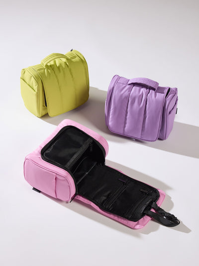 CALPAK Luka Hanging Toiletry Bag with carrying handle in lavender lilac; TLH2301-LILAC view 2