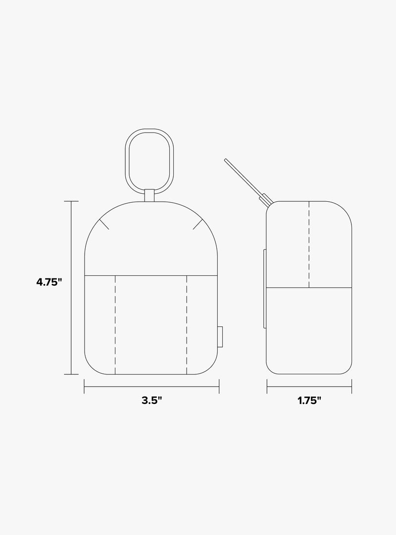 Luka backpack zip bag charm line drawing dimensions in inches