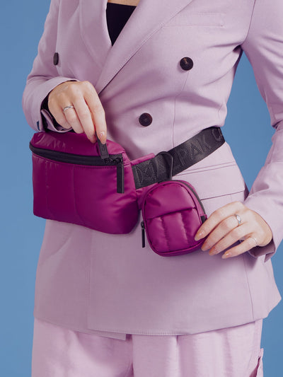  CALPAK Luka key pouch with carabiner clip in purple; AMB2201-PLUM view 2