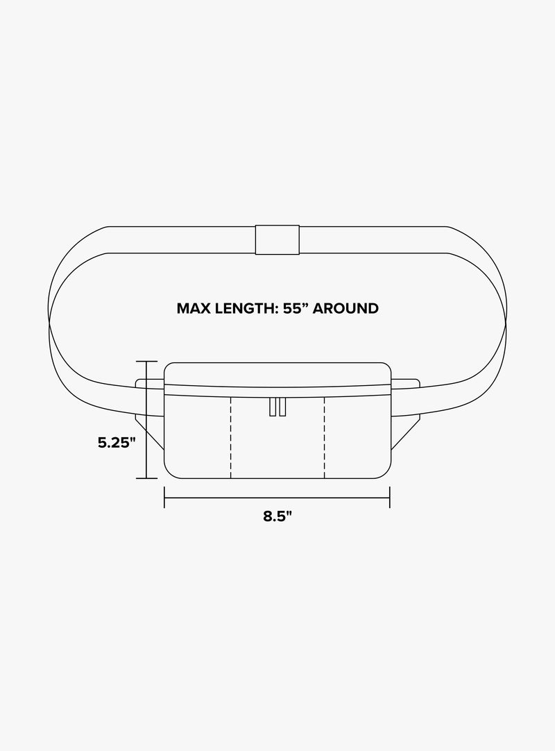 CALPAK Luka Mini Belt Bag line diagram drawing showing 5.25"x8.5"