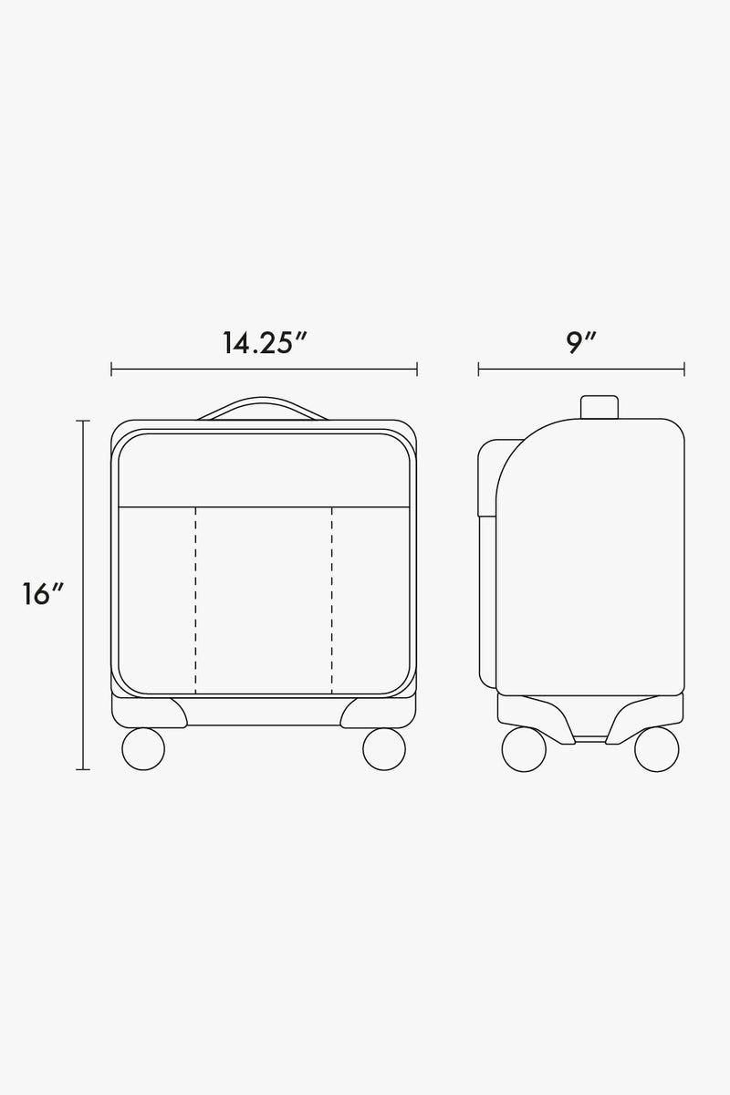 CALPAK Luka Mini Carry-On Luggage line drawing dimensions 16"x14.25"x9"
