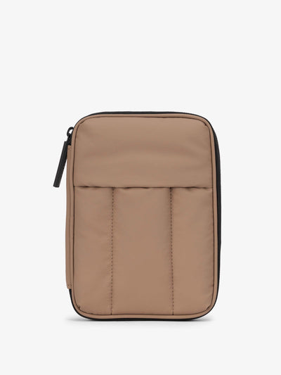 CALPAK Luka Zippered Passport Wallet with soft, puffy exterior in brown chocolate;PZW2301-CHOCOLATE view 1