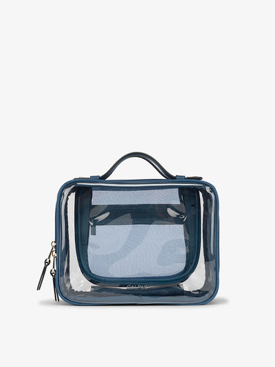 CALPAK Medium clear makeup bag with compartments in dark blue; CMM2201-DEEP-SEA view 1