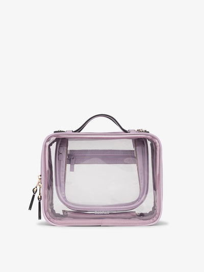CALPAK Clear makeup bag with zippered compartments in lavender; CMM2201-LAVENDER view 1