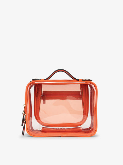 CALPAK Medium clear makeup bag with compartments in papaya; CMM2201-PAPAYA view 1