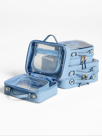 CALPAK Medium clear makeup bag with compartments in sky; CMM2201-SKY view 2
