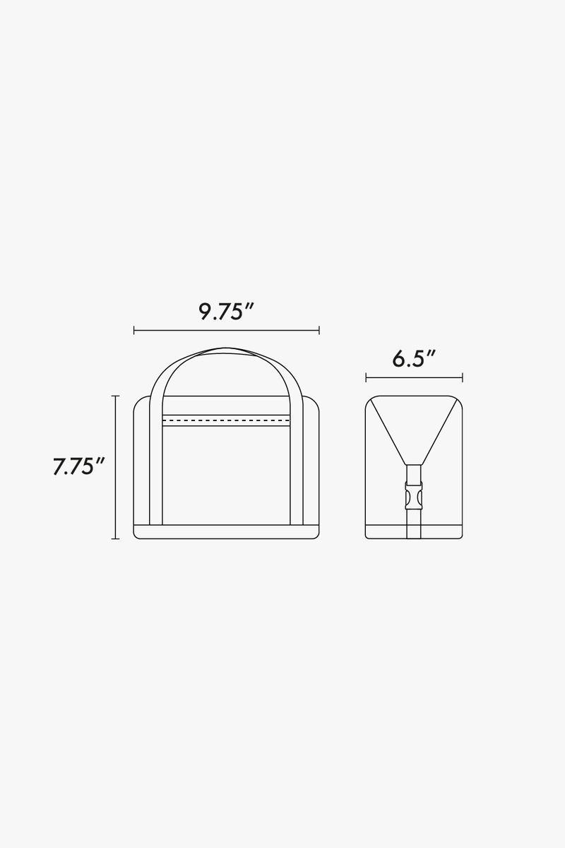 CALPAK 8L line diagram drawing showing size of 7.75"x9.75"x6.5"