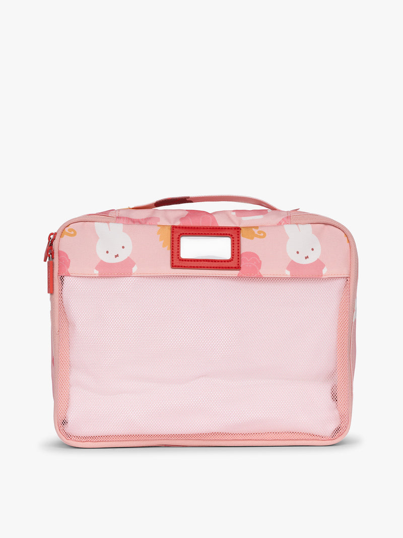Large size of CALPAK Packing Cubes in colorful pink pouches with Miffy and animal pattern on a white background