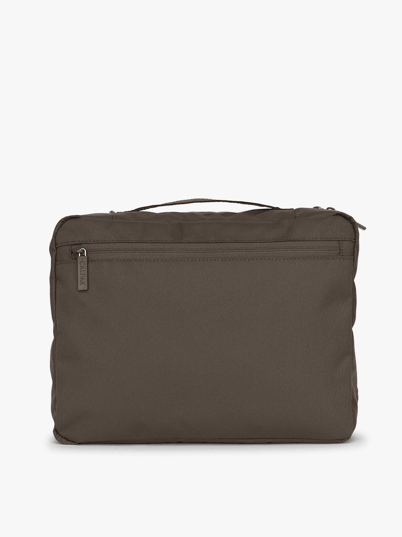 Backside of CALPAK 5pc Packing Cubes Set in brown Mushroom