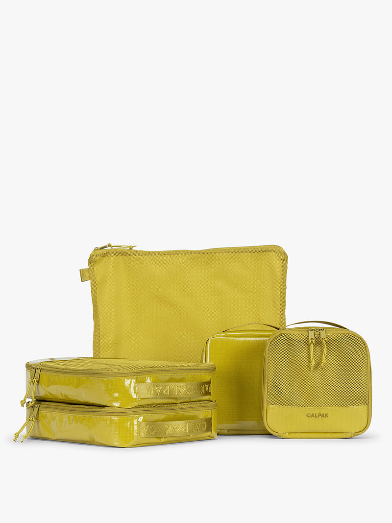 CALPAK Terra 5pc Packing Cube Set in yellow green Wasabi on a white background