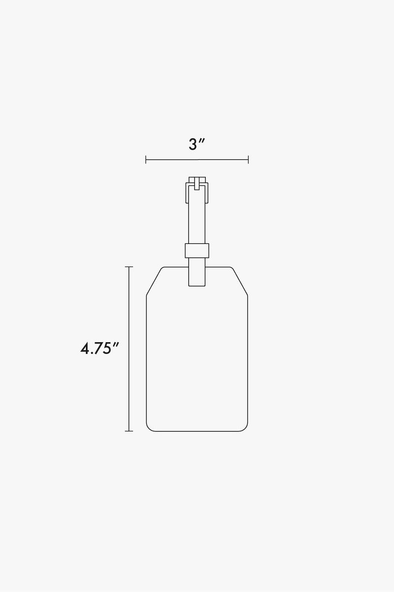 CALPAK Portable Luggage Tag line diagram drawing showing dimensions of 4.75"x3"