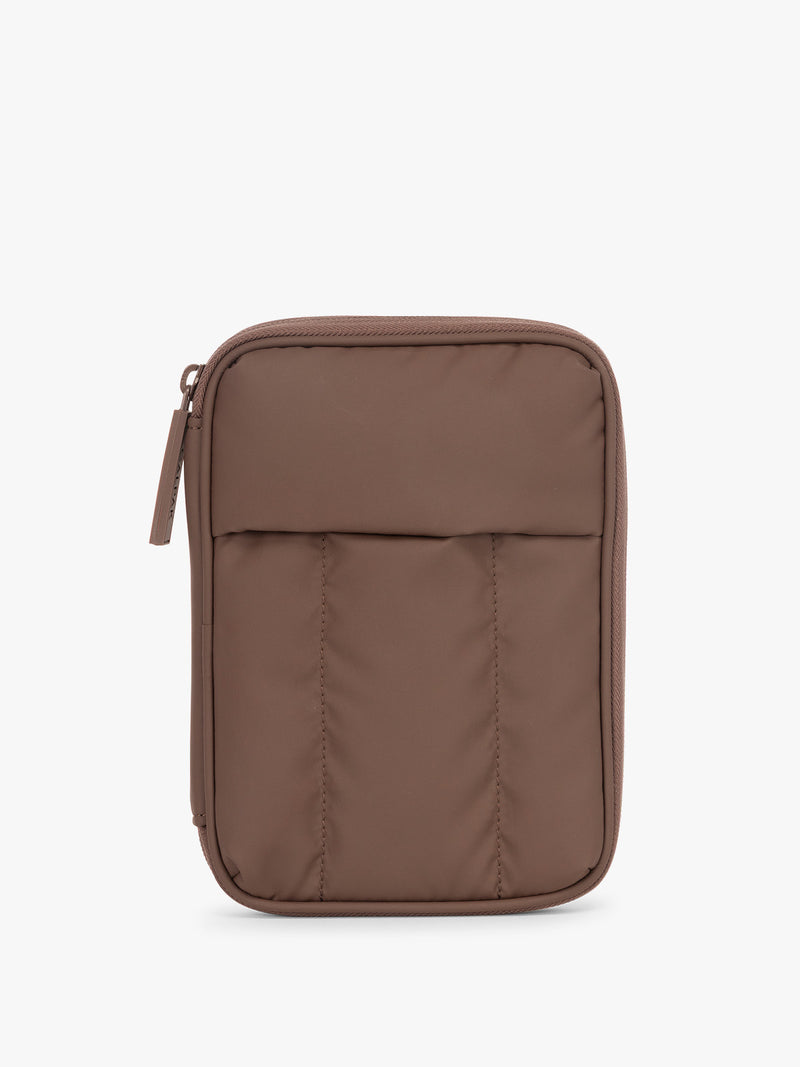 CALPAK Luka Zippered Passport Wallet in brown monochrome Walnut front view