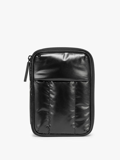 Front view of CALPAK Luka Zippered Passport Wallet in Glazed Black; PZW2301-GLAZED-BLACK view 1