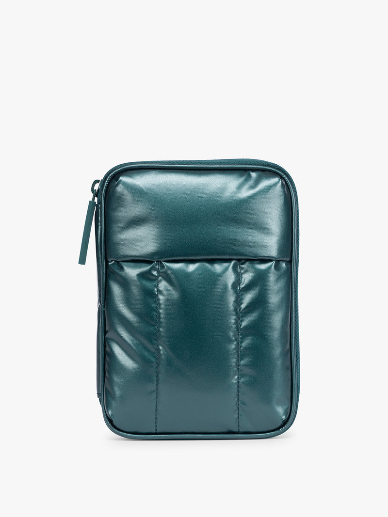 CALPAK Luka Zip Passport Wallet in dark green shiny Glazed Kale