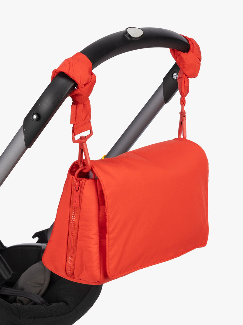 CALPAK Convertible Stroller Cady in red Tomato on a stroller