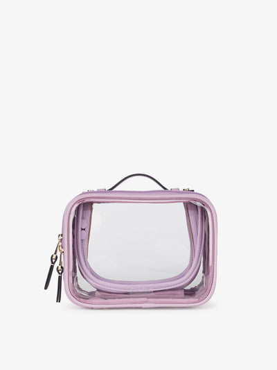 CALPAK mini clear cosmetics case in lavender purple; CCM2001-LAVENDER view 1